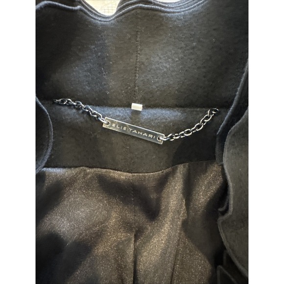 Elie Tahari Woman's Black 100% wool ruffle front Coat Size X-Small - Picture 14 of 16